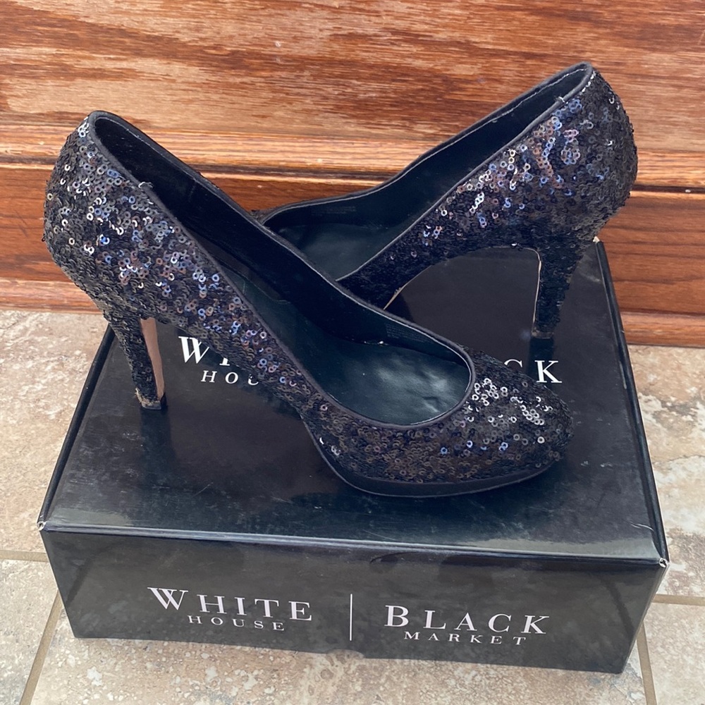 WHBM Black Sequin Heels - Size 8.5